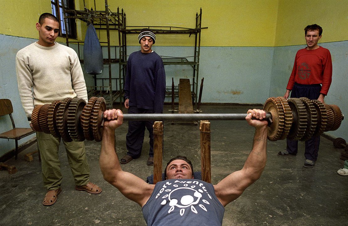 23 years old Mihail Marian, jailed for rape it`s practicing in the improvised gym of the Chilia prison