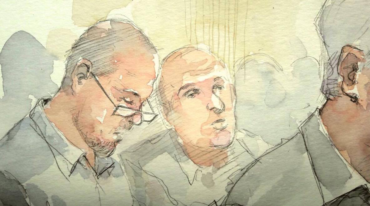 "We need truth now more than anything," said Ahmet Şık (left) in an İstanbul court today. (Court drawing by Zeynep Özatalay, Twitter)