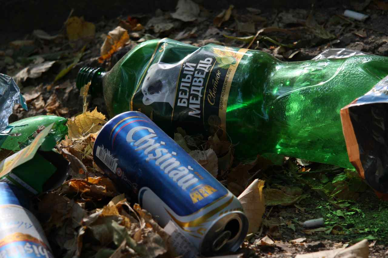 Even beer containers chucked in the middle of the central park battle between languages