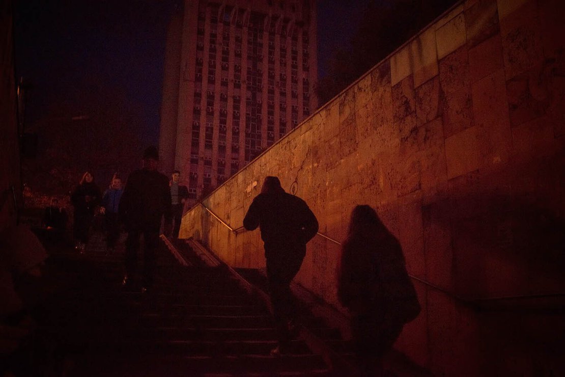 Central Chisinau - people coming up from a pedestrian subway