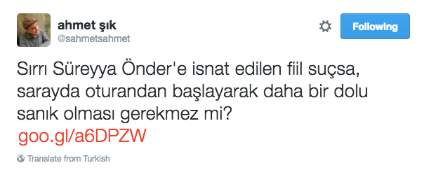 Tweet 1: "If Sirri Sureyya Onder is guilty of these charges, then don’t many people including the ones sitting in the [Presidential] Palace need to be charged too?"